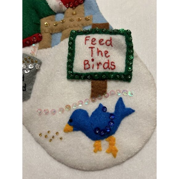 Complete Design Works Felt Christmas Stocking "Snowman and Birds” Hand Stitched - Picture 2 of 8